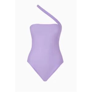 JADE SWIM Halo One Piece Bikini in Purple Iris Sheen One-Shoulder Swimsuit, xs